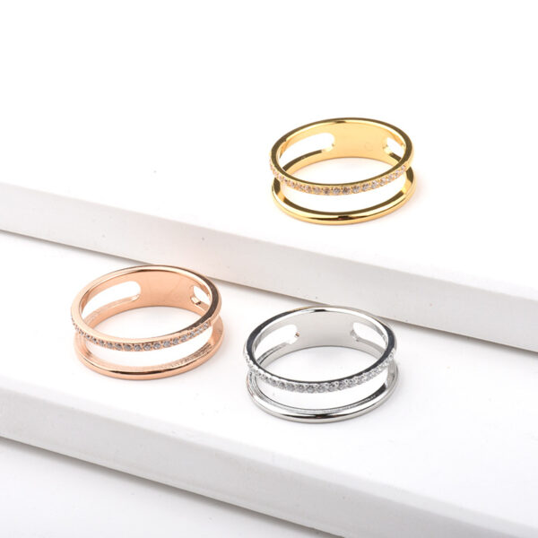 J4-103 Micro-Pave Diamond Double-Layer Hollow-Out Couple Rings, Korean-Style Fashion Titanium Steel Rose Gold Plated Index Finger Ring